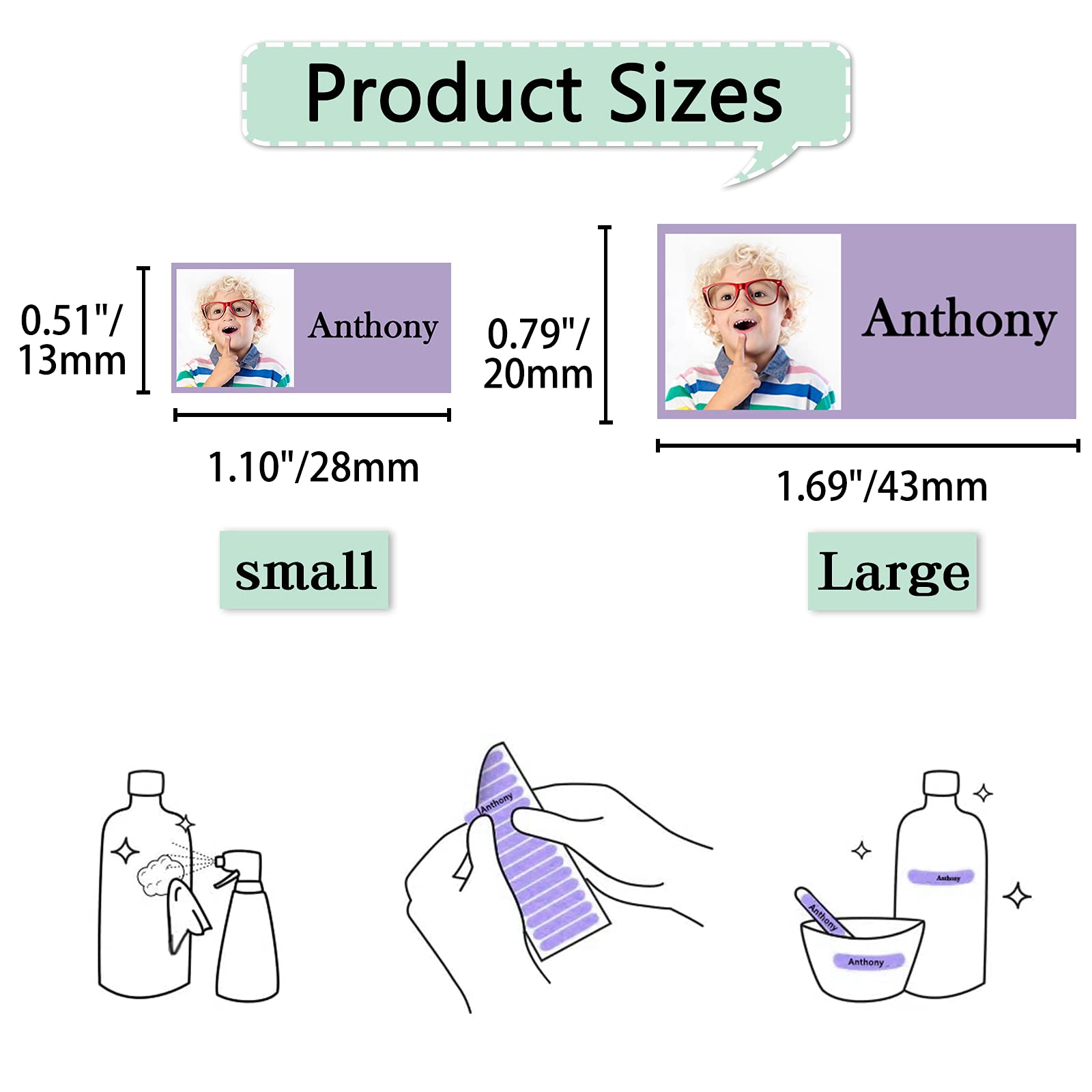 46 PCS Custom Photo Kids Name Labels - Waterproof Personalized Stickers for School Supplies, Daycare, Water Bottles & Lunch Boxes | Perfect for Organizing Backpacks, Toys & Camp Gear