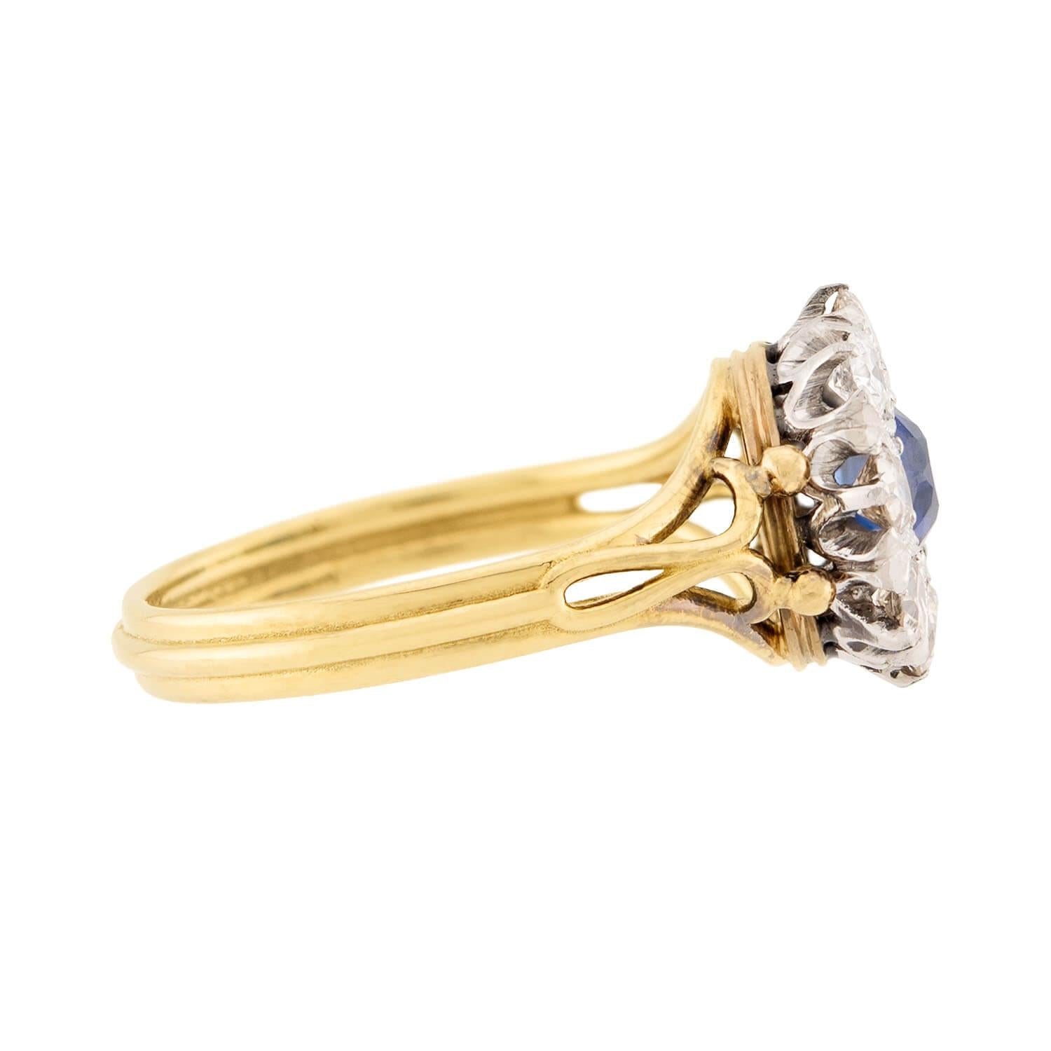 Edwardian 18K/Platinum Sapphire and Diamond Halo Ring - Vintage Inspired Engagement Ring, Wedding Band, Anniversary Gift for Her - Perfect for Proposals, Special Occasions & Luxury Jewelry Collections