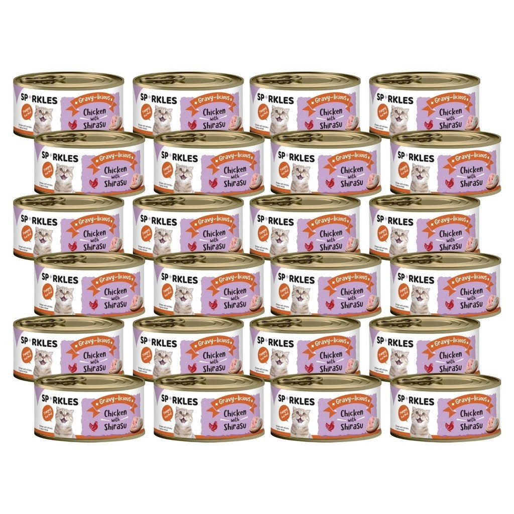 24-Pack Sparkles Gravylicious Jellylicious Wet Cat Food - 80g Cans with Chicken, Tuna & Salmon - Healthy Nutritious Meal for Adult & Senior Cats - Perfect for Daily Feeding & Weight Management
