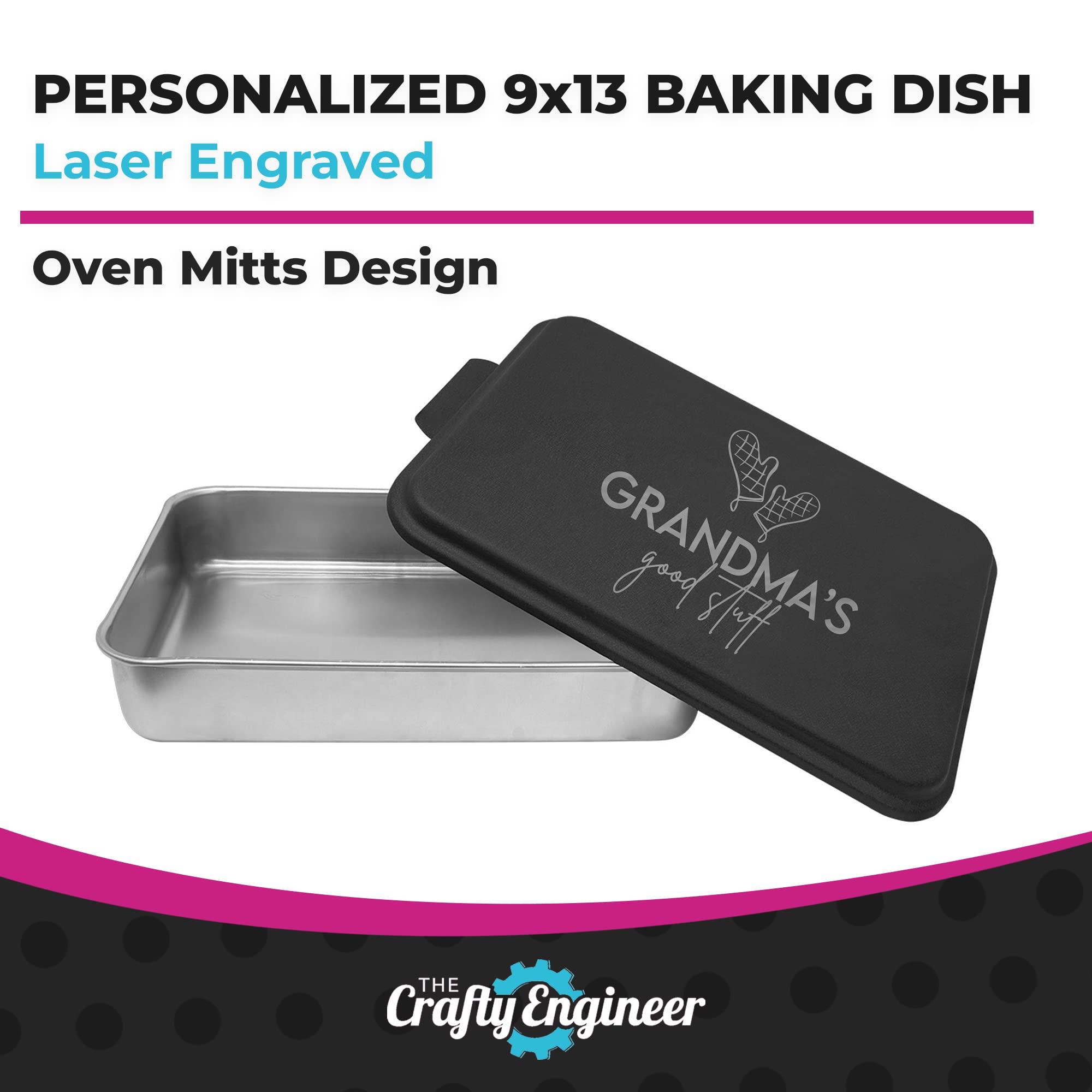 Personalized Baking Dish - Laser Engraved 9x13 Durable Bakeware with Unique Oven Mitts Design - Perfect Gift for Cooking Enthusiasts (Black) - Great for Home Baking, Holiday Cooking & Gift Giving
