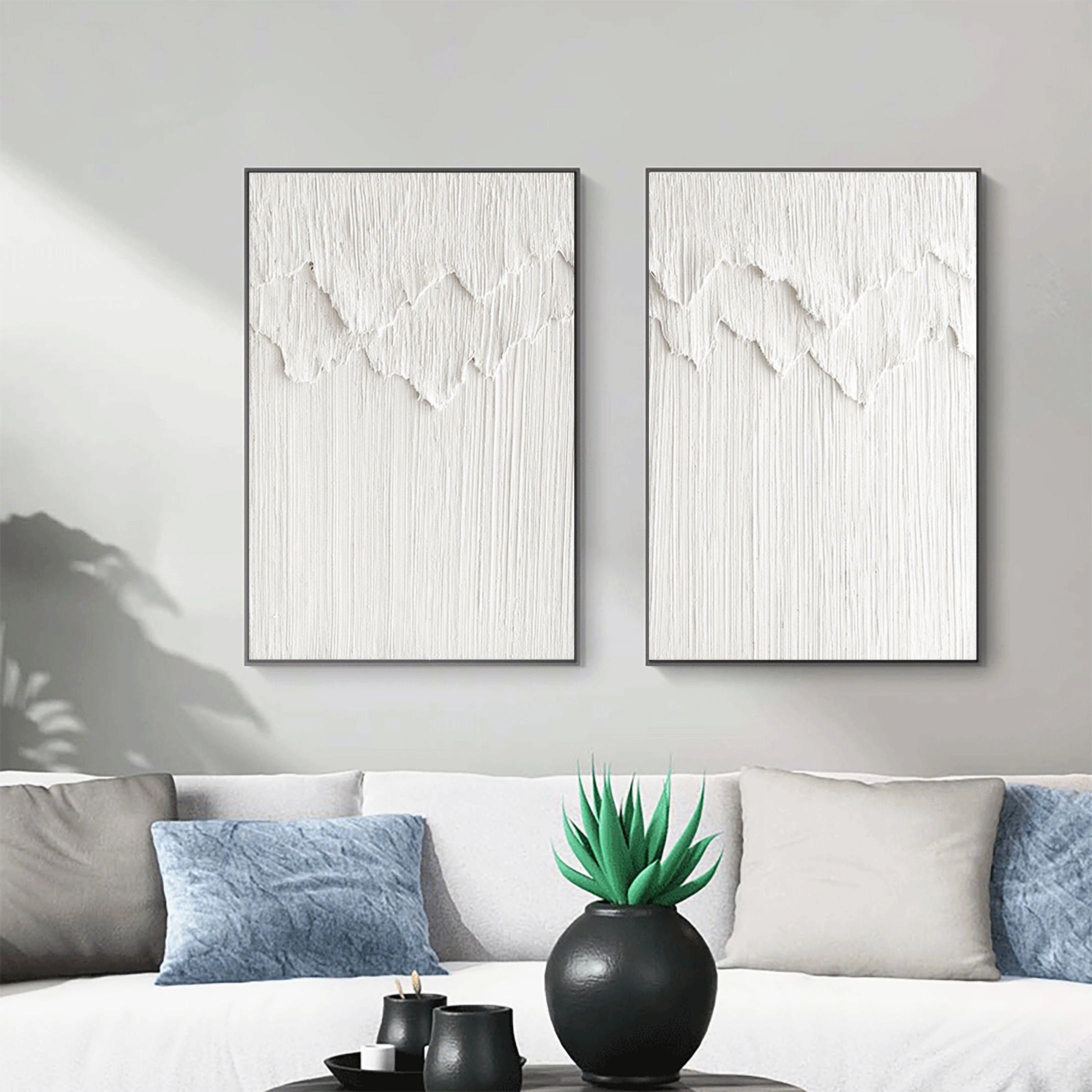 Minimalist Textured Plaster Art Paintings - Set of 2 Modern Abstract Wall Decor (#MM064) for Living Room, Bedroom & Office