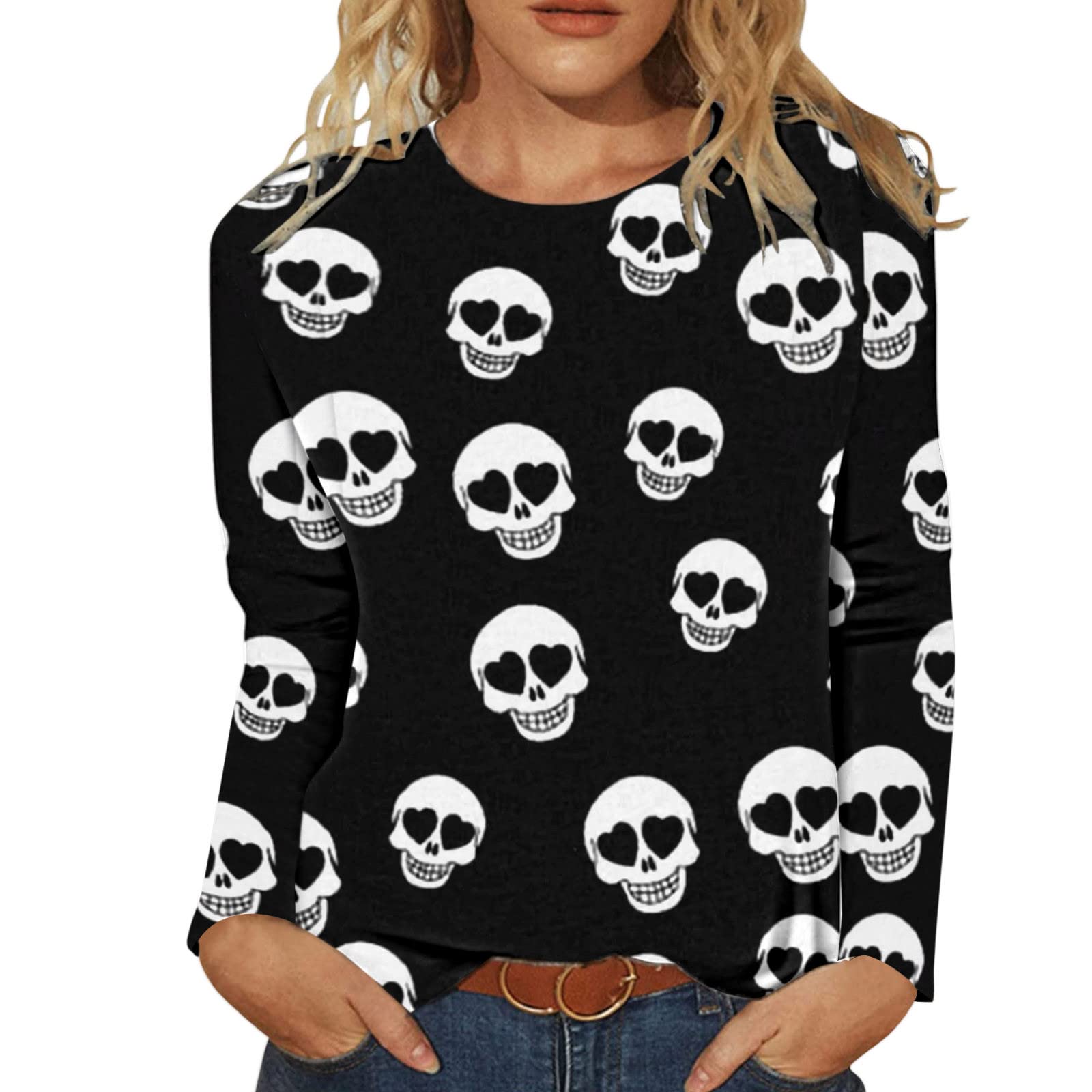 Women's Halloween Printed Casual Long Sleeve T-Shirt - Fashion O-Neck Top for Parties, Costumes & Everyday Wear