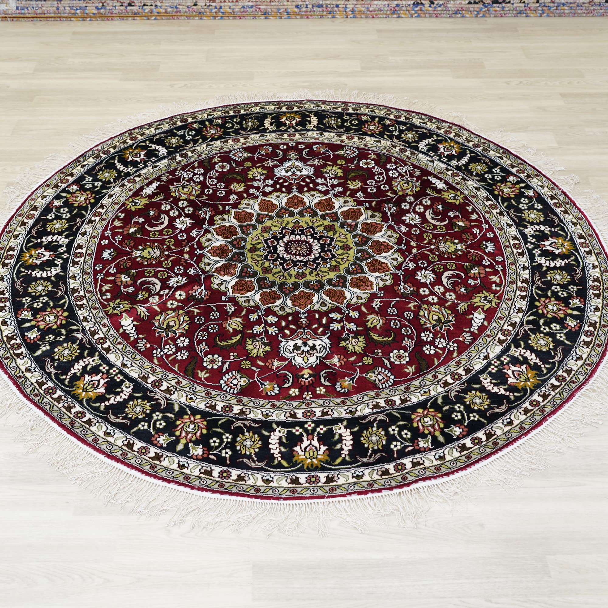 Yilong 6ft Round Silk Handmade Persian Rug - Floral Design Luxury Carpet for Bedroom, Living Room & Dining Room Decor (Red & Dark Blue) | Perfect for Home Interior Design, Wedding Gifts & Housewarming Presents