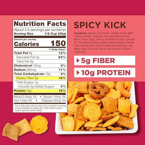 Catalina Crunch Spicy Kick High Fiber Protein Snack Mix - Low Carb, Keto Friendly, Gluten Free | Healthy On-The-Go Snacks for Work, Gym & Travel | Pack of 3