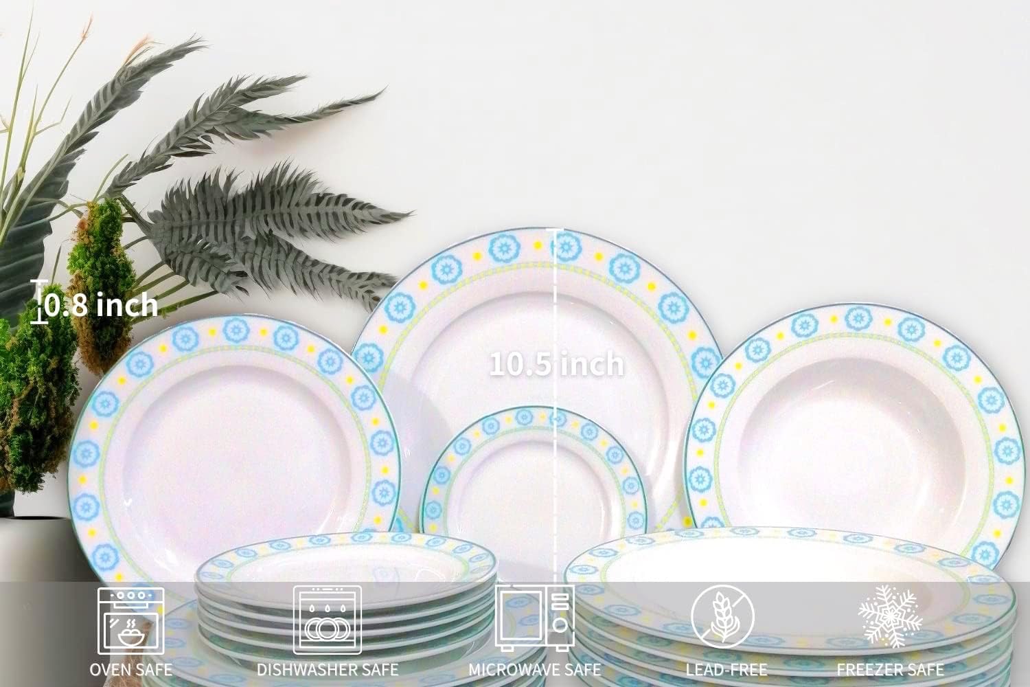 Braque 10.5 Inch Ceramic Dinner Plates Set of 6 - Microwave, Oven & Dishwasher Safe Porcelain Dishes - Scratch Resistant Modern Rustic Dinnerware in Blue Camellia Design - Perfect for Everyday Meals, Dinner Parties & Restaurant Use