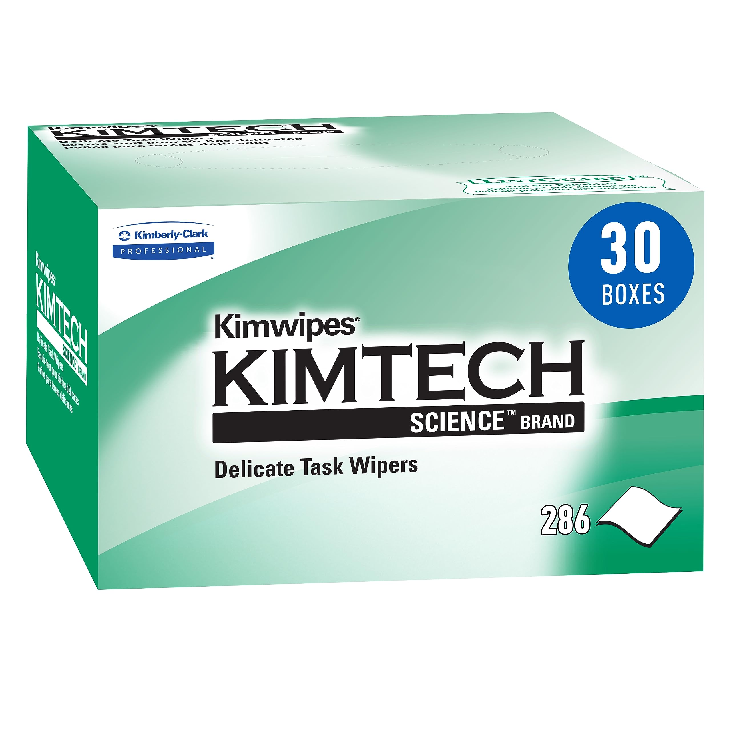 Kimtech Science™ Kimwipes® Delicate Task Wipes (34120) - White, 286 Sheets/Box, 30 Boxes/Case (8,580 Sheets) - Lab Cleaning, Electronics, Optical Lens & Precision Surface Wiping