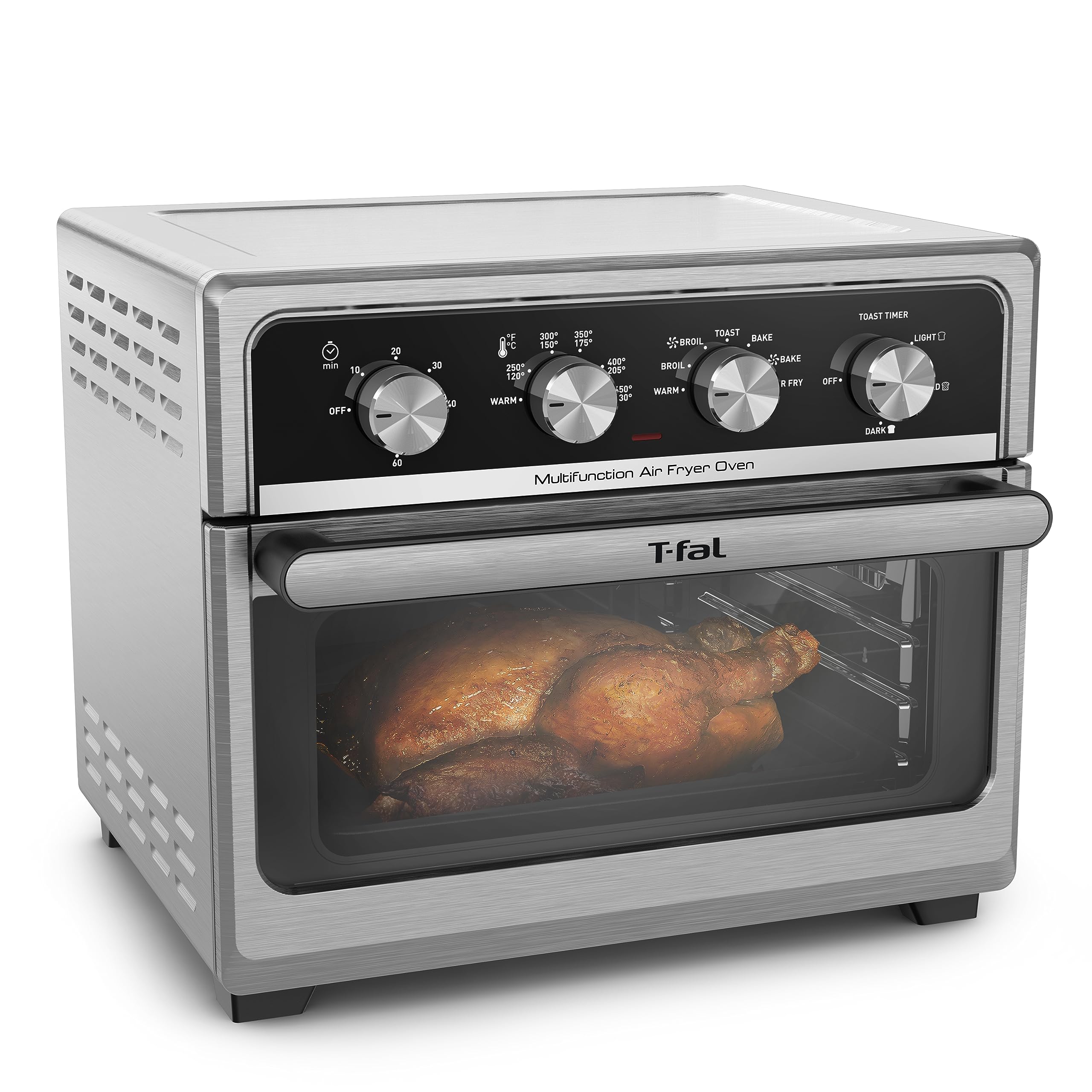 T-fal 9-in-1 Toaster Oven Air Fryer Combo - Stainless Steel Convection Countertop Oven with Fast Heat-Up, 7 lb Chicken Capacity - Toast, Bake, Air Fry, Reheat, Broil - Perfect for Small Kitchens, Dorms & Quick Meals