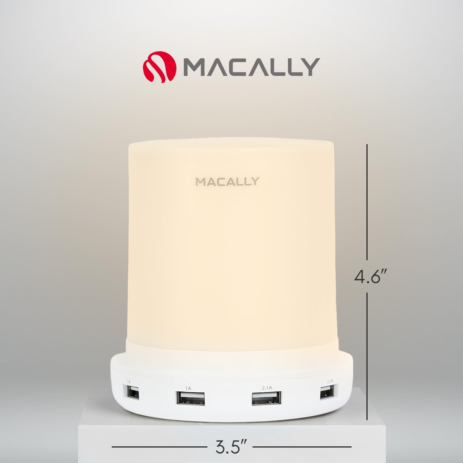 Macally Small Touch Nightstand Lamp with USB Port - 3-Way Dimmable Bedside Table Lamp for Small Spaces - Perfect as Night Light & Phone Charger in Bedroom, Office, or Nursery