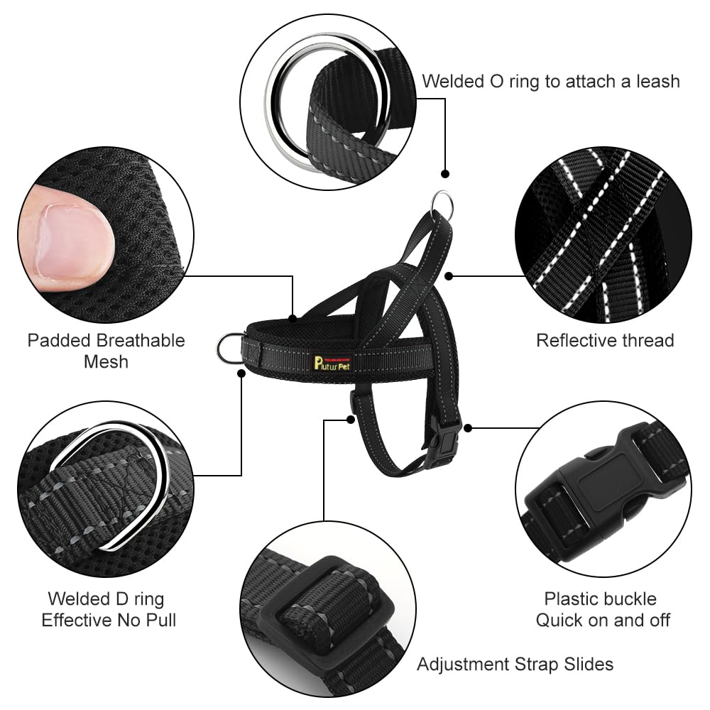 Plutus Pet No Pull Dog Harness - Breathable Mesh Padded, Adjustable Reflective Escape-Proof Vest for Small Medium Large Dogs (Size L, Black) - Perfect for Walking, Running & Outdoor Adventures