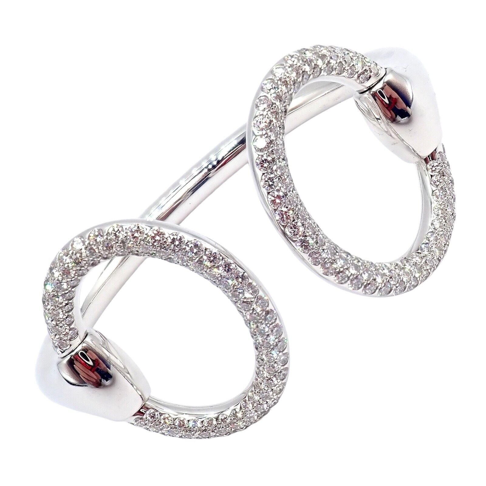 Authentic Hermes Nausicaa 18K White Gold Diamond Horsebit Cuff Bangle Bracelet - Luxury Jewelry for Women, Perfect for Weddings, Parties & Special Occasions