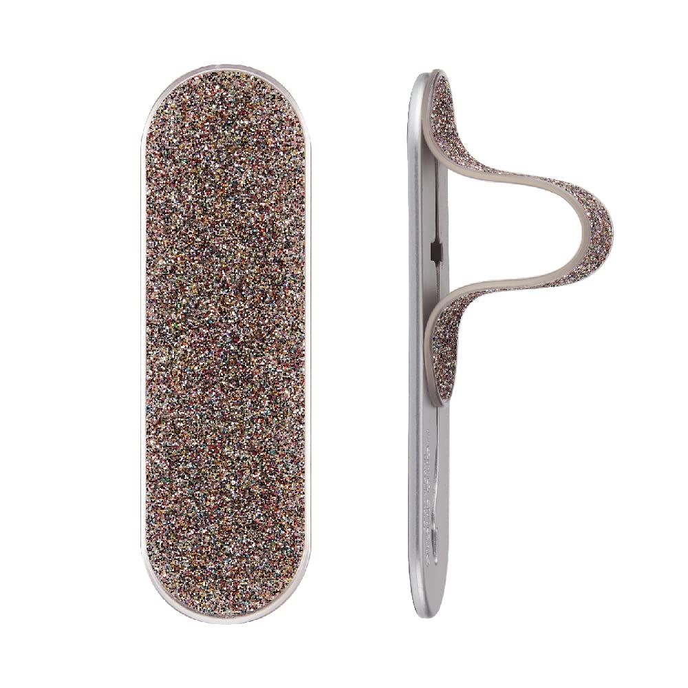 Momostick Flatstick - Slim Finger Grip Strap Holder & Phone Stand for iPhone, Samsung & Most Smartphones | Selfie Grip with Glitter Aurora Design | Perfect for One-Handed Use, Travel & Social Media Photography