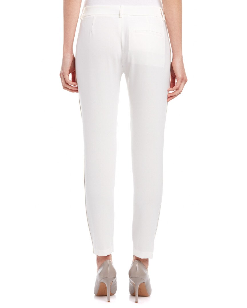 Vince Women's Satin Binding Easy Trousers - Comfortable Stretch Pants for Work & Travel, Chalk, Size 6 | Office Wear, Business Casual & Lounge Pants