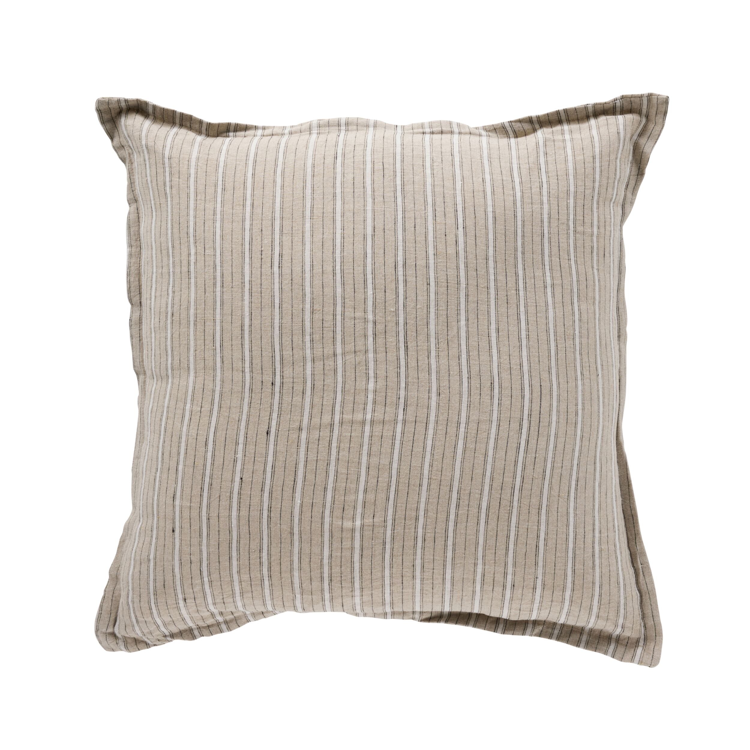 Antibes Stripe Linen Cushion Cover - Natural Color 50x50cm (20x20 inches) - Premium Cotton Linen Blend for Sofa, Bed, Chair Decor - Home & Living Room Accessories