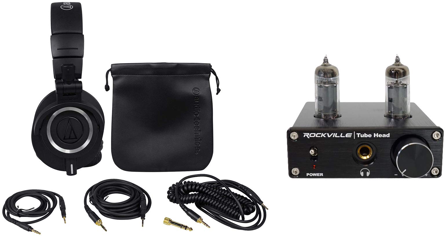 Audio Technica ATH-M50X Professional Studio Monitor Headphones with Carrying Case & Portable Headphone Amplifier - Perfect for Music Production, DJing, Gaming & Audio Enthusiasts