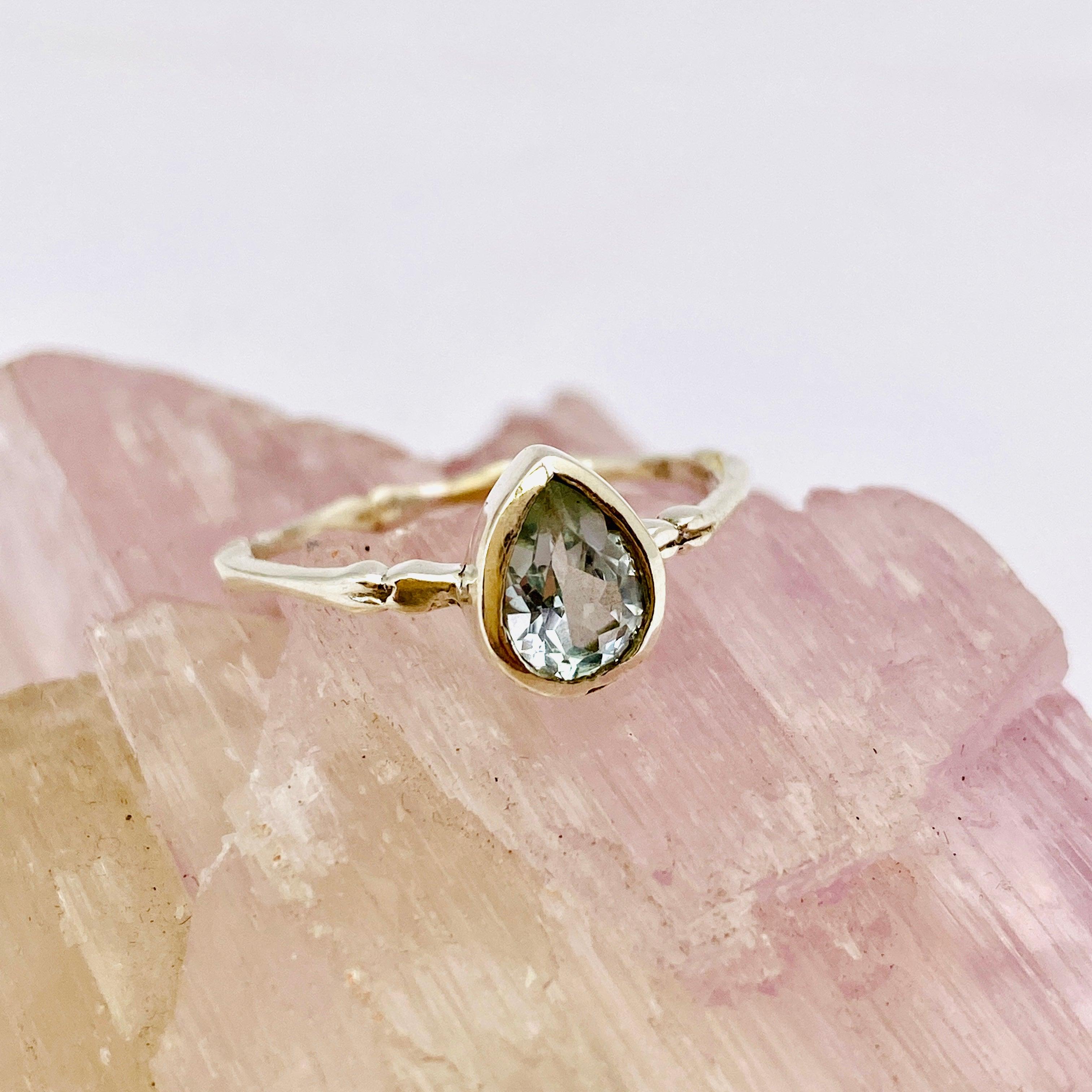 Blue Topaz Faceted Teardrop Fine Band Ring - Sterling Silver 925, Size 5-10, Elegant Dainty Jewelry for Women - Perfect for Weddings, Anniversaries & Special Occasions