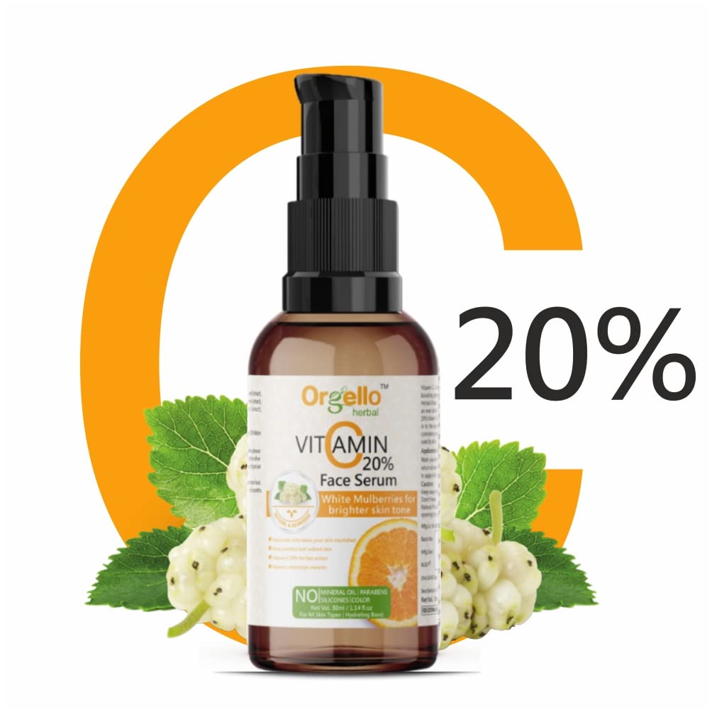 Orgello 20% Vitamin C Serum with Hyaluronic Acid & Rose Water Toner Set - Brightening Skincare Kit for Face (30ml Serum + 100ml Toners) - Perfect for Daily Glow Routine, Dark Spot Treatment & Hydration