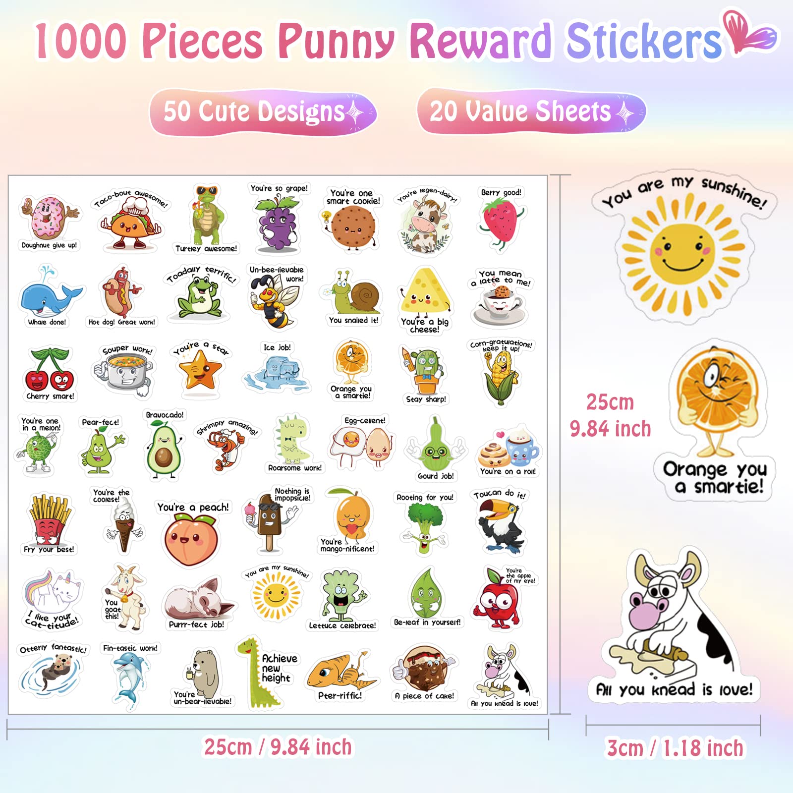 1000 Pcs Motivational Reward Stickers for Kids - 50 Fun Designs, Positive Teacher Supplies for Classroom, Student Incentive Stickers with Encouraging Words - Perfect for School Awards, Homework Motivation & Behavior Charts