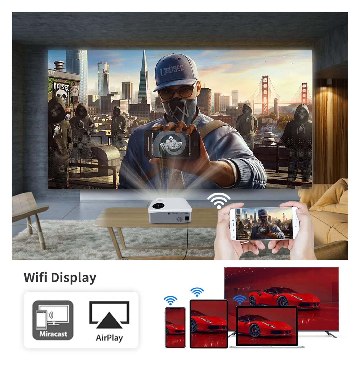 RYMMKOP C6A 300-inch Android 9.0 WiFi 5G Full HD 1080P LED Projector - Home Theater & Outdoor Movie Night Projector for Smartphone, Laptop, Gaming & Streaming (Model: C6A Smart 9B)