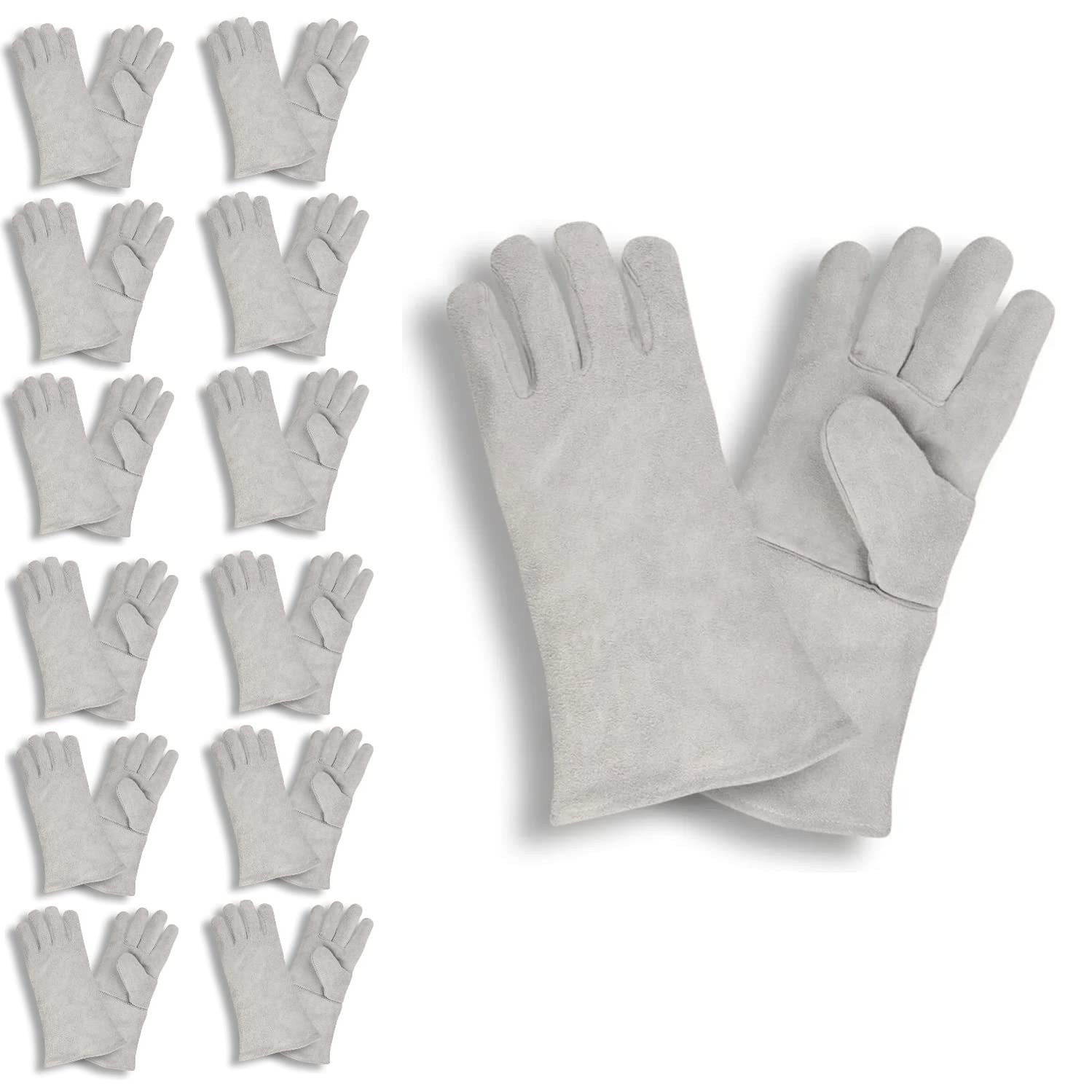 Cordova 7602 Regular Shoulder Leather Welder Gloves - One-Piece Back Design with Full Sock Lining (Gray, Ladies, 12-Pack) - Durable Heat & Spark Protection for Welding, Metalworking & DIY Projects