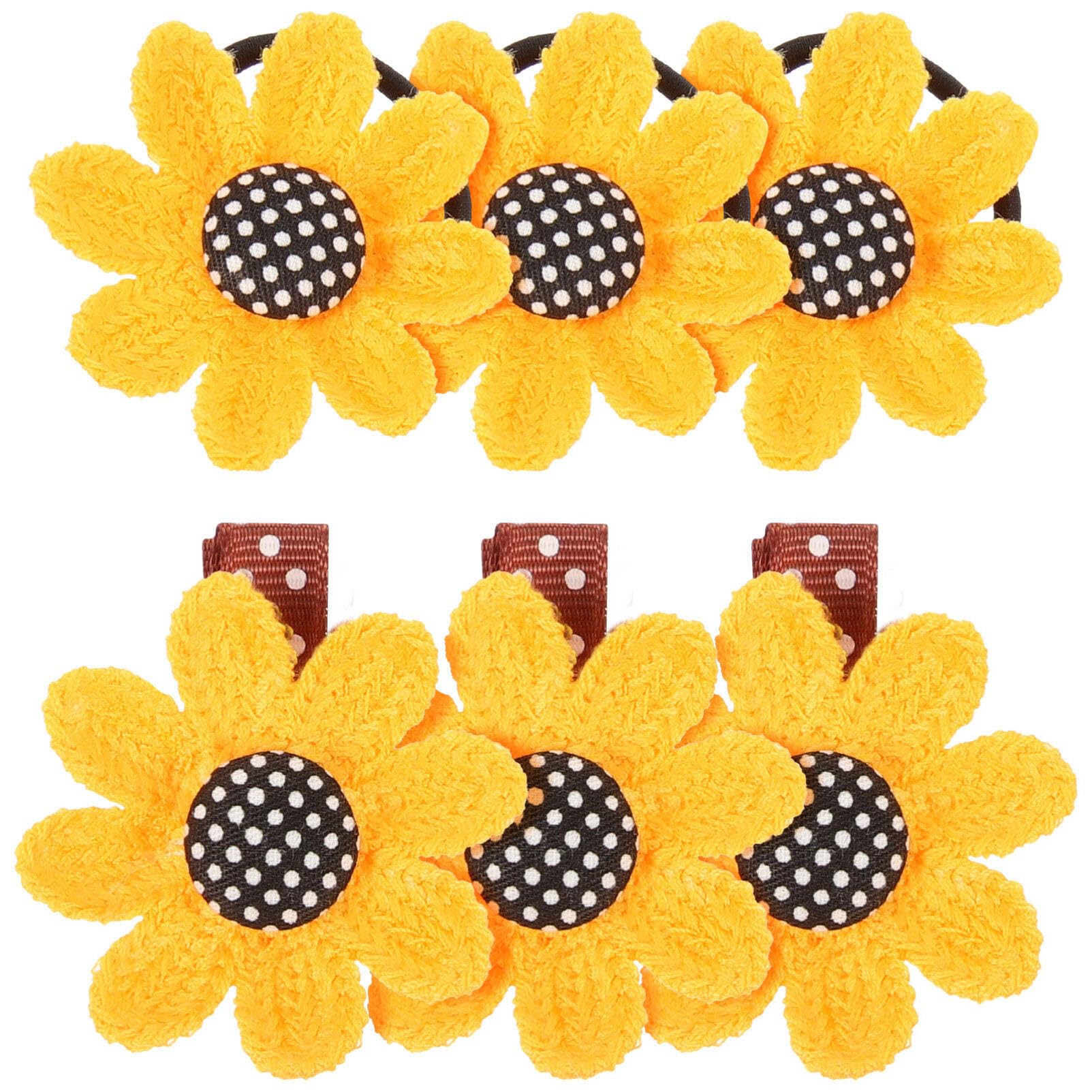 Beaupretty 6pcs Sunflower Hair Clips & Scrunchies Set - Cute Alligator Clips, Elastic Hair Ties, Ponytail Holders for Girls - Black & Yellow Floral Hair Accessories for School, Party, Summer Outfits