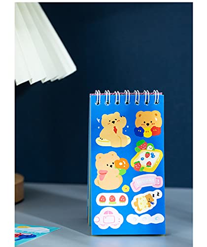 ANKOMINA 50 Sheets Cute Bear Sticker Book - Spiral Bound Cartoon Animal Decals for DIY, Journaling, Scrapbooking - Waterproof Vinyl Stickers for Laptop, Phone, Luggage, Water Bottle - Perfect for Kids & Adults Crafting