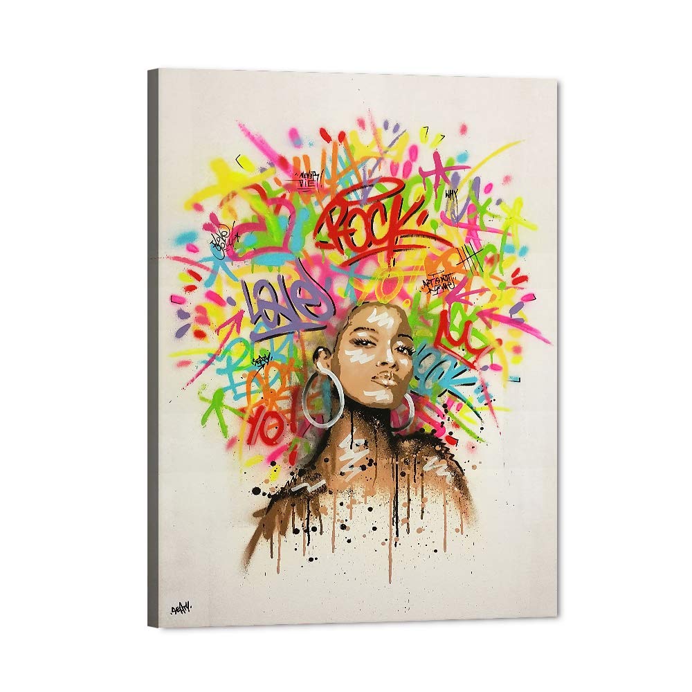 African American Queen Egyptian Crown Wall Art - Colorful Afro Body Art Canvas Print, Modern Abstract Graffiti Painting for Home Decor (30x40 Inches) - Perfect for Living Room & Bedroom Wall Decor
