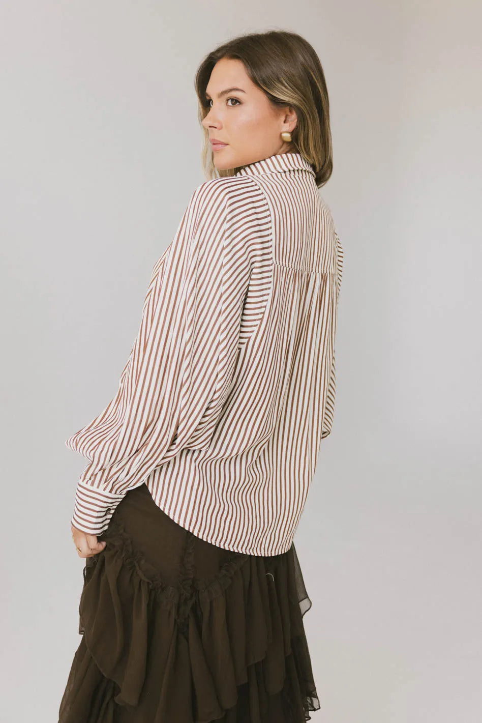 Stylish Niri Striped Brown Button-Up Shirt for Men & Women | Casual & Office Wear | Final Sale