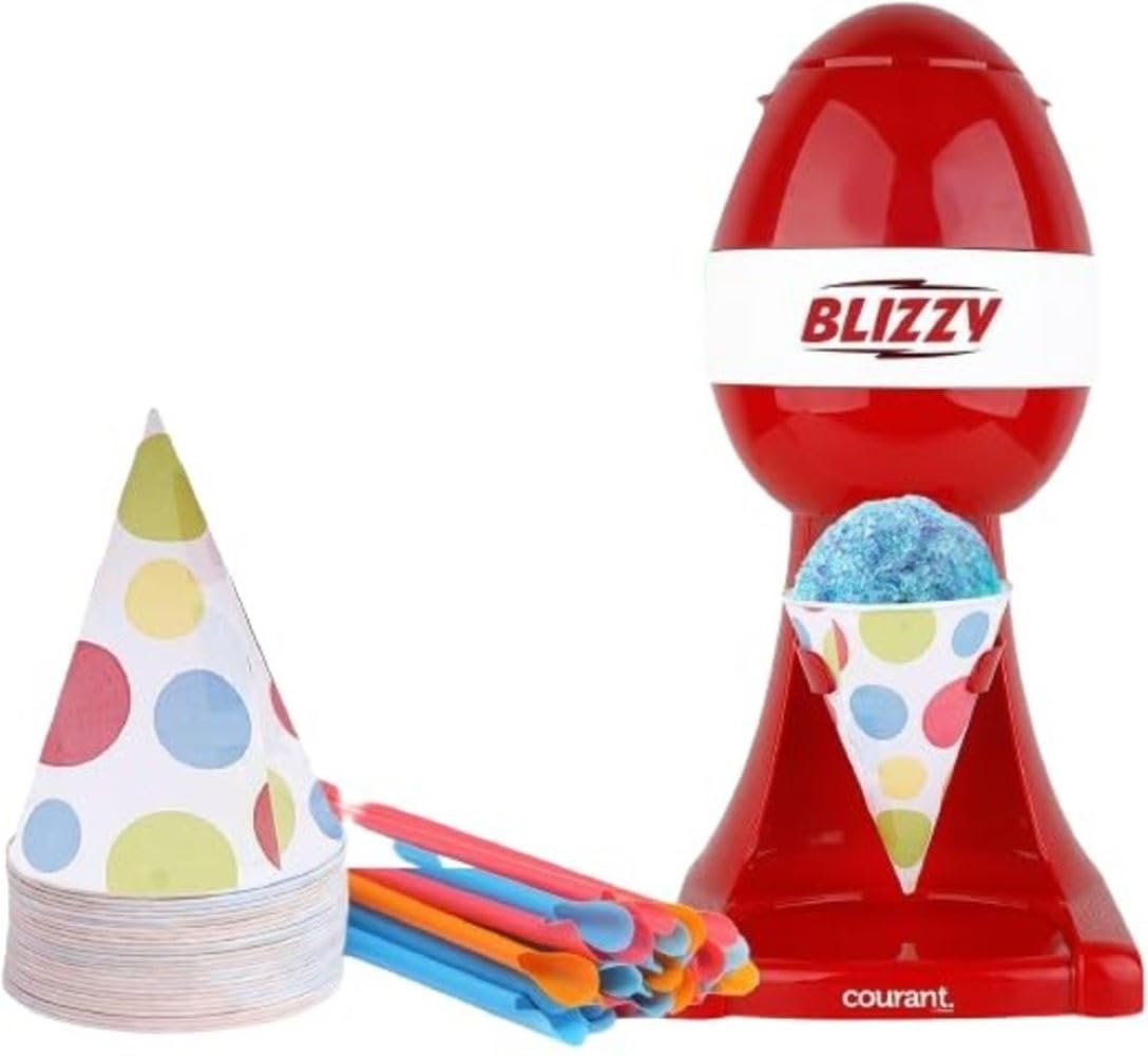 Courant Red Snow Cone Machine - Countertop Shaved Ice Maker for Desserts, Birthday Parties & Summer Treats | Includes Cones for Easy Serving | Perfect for Home, Cafes & Outdoor Events