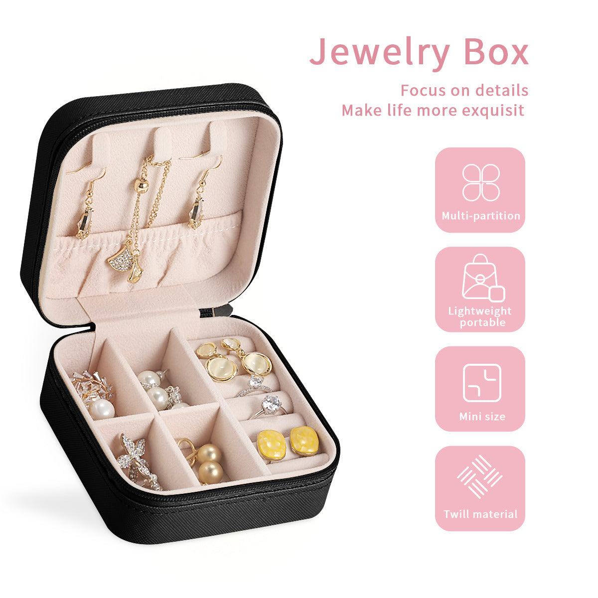 Pink Hearts Travel Jewelry Box - Portable Organizer for Necklaces, Rings & Earrings | Perfect for Vacation, Business Trips & Gifts