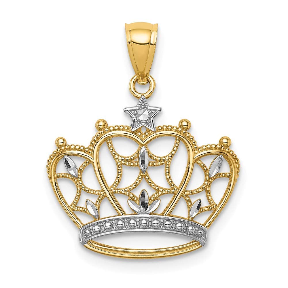 14K White Rhodium Sparkle Cut Filigree Crown Pendant Necklace for Women - Elegant Jewelry Gift for Birthday, Anniversary & Special Occasions