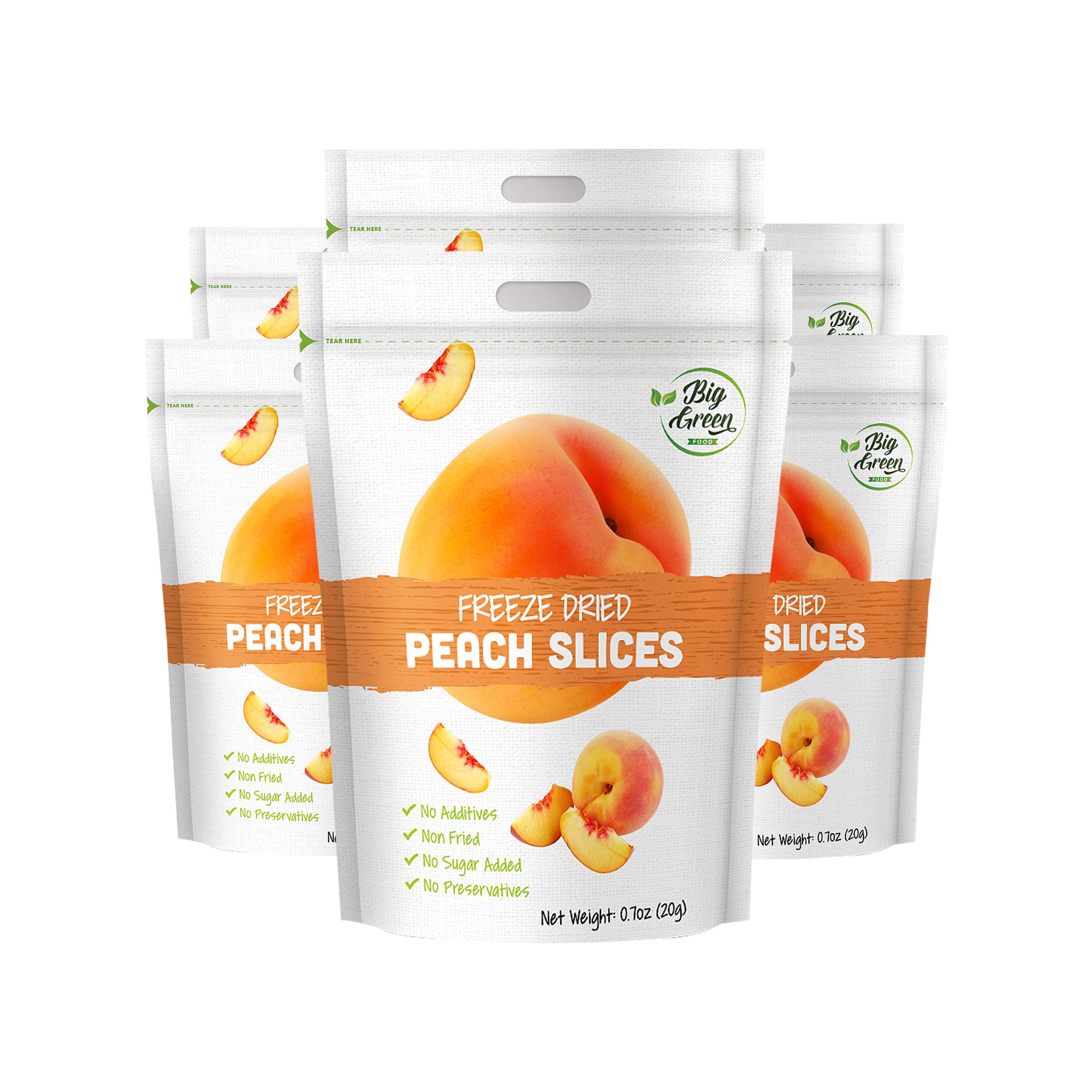 Organic Freeze-Dried Peaches - Big Green Healthy Snacks, Natural Flavor, No Sugar Added (6 Pack) | Perfect for Hiking, Camping & On-the-Go Nutrition