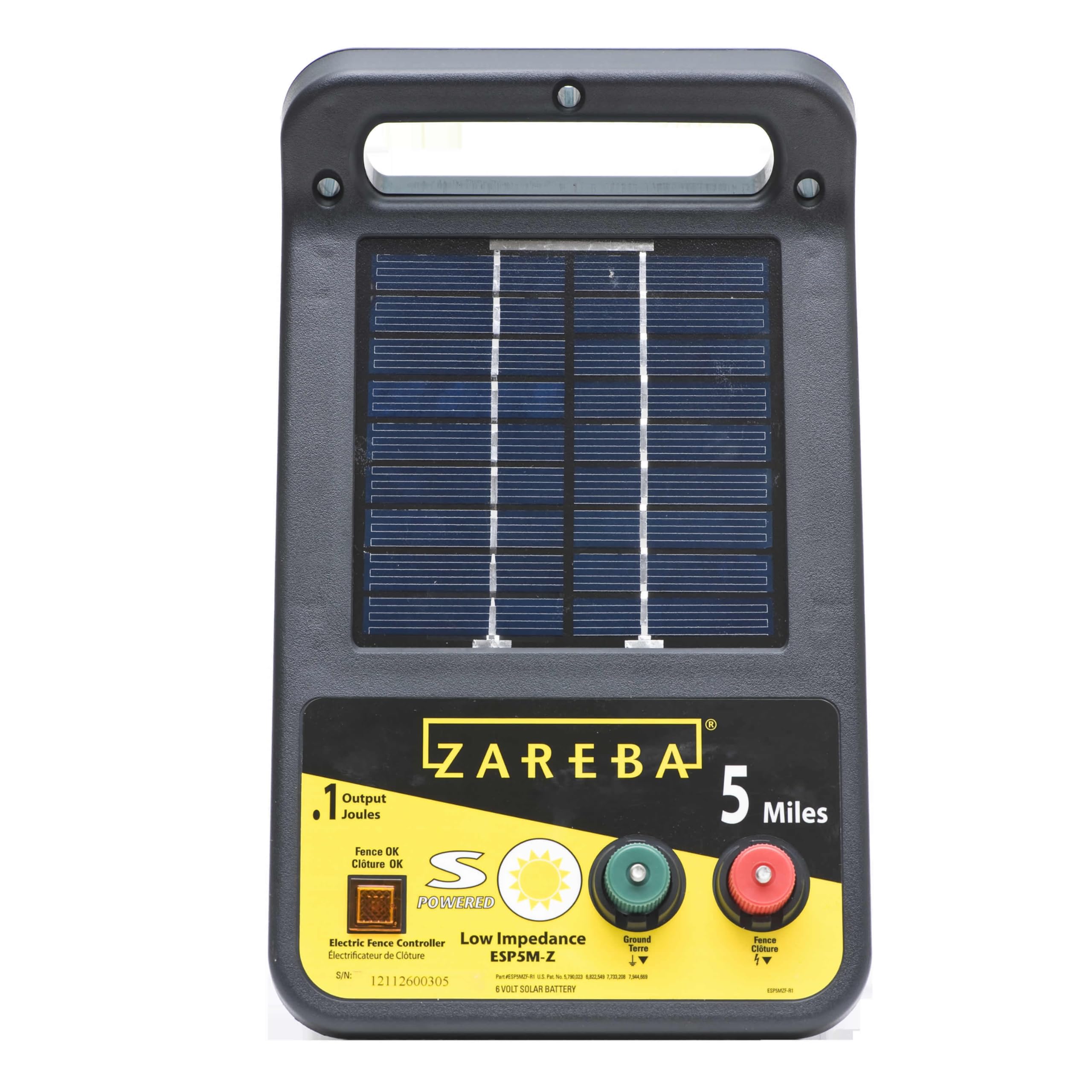 Zareba ESP5M-Z 5 Mile Solar Powered Electric Fence Charger - Low Impedance Animal Containment Energizer for Livestock Protection & Predator Control (Black) - Ideal for Farms, Ranches & Pastures