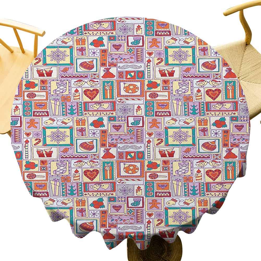 Festive Christmas Tablecloth - 60 Inch Round Holiday Table Cover with Xmas Tree, Bells, Candles & Snowflakes Design - Perfect for Holiday Parties, Family Gatherings & Christmas Decorations