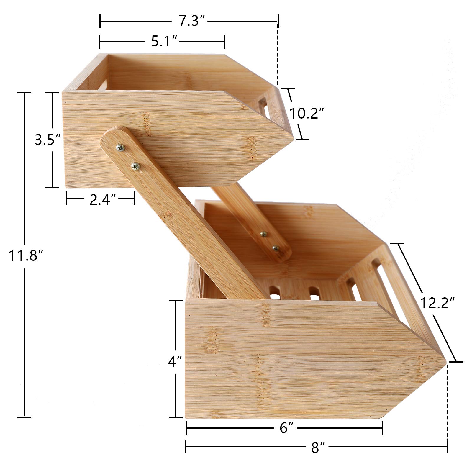WELLAND 2-Tier Bamboo Countertop Fruit Basket Bowl - Kitchen & Dining Table Organizer for Bread, Vegetables & Snacks | Perfect for Pantry Storage, Counter Display & Healthy Snacking