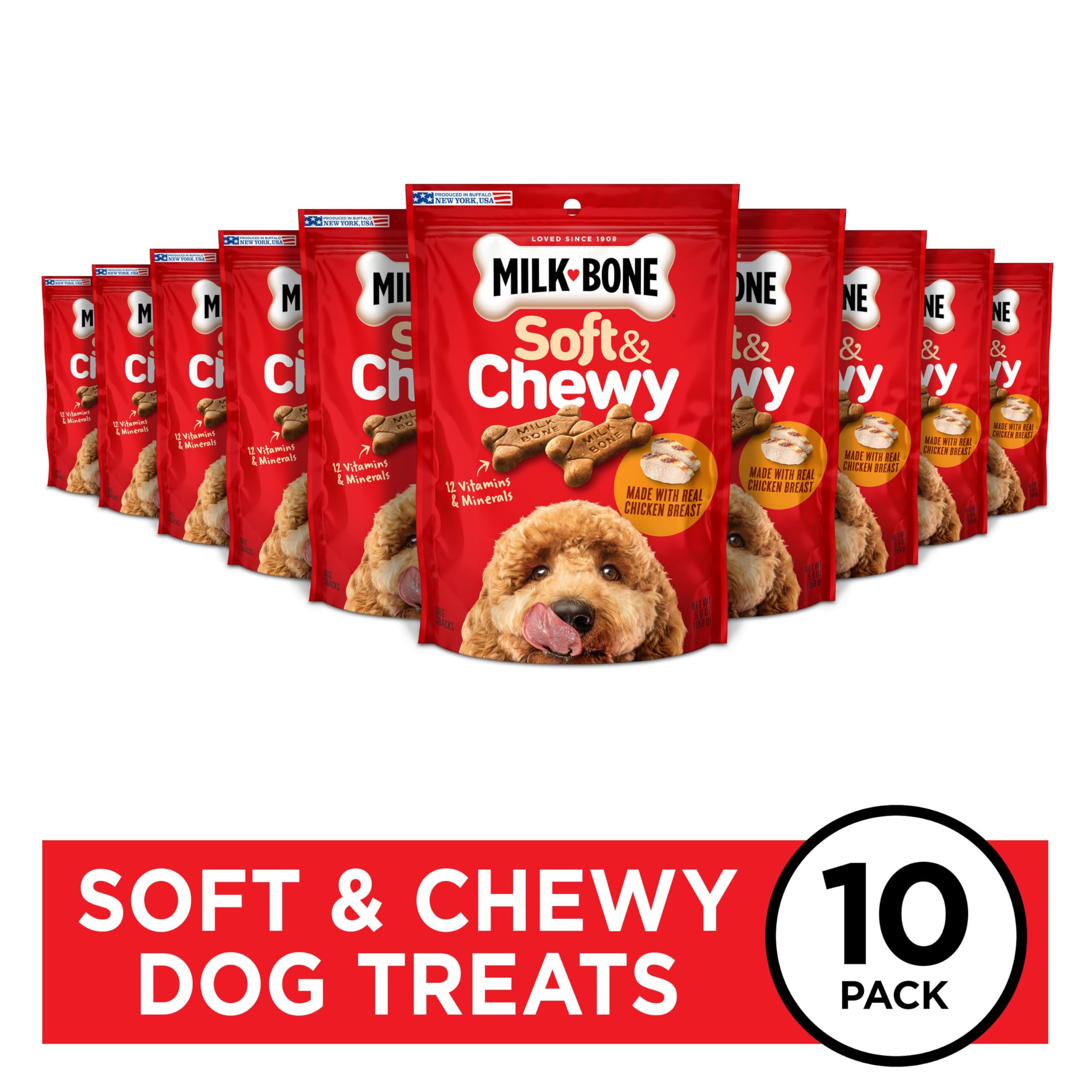 Milk-Bone Soft & Chewy Dog Treats with Real Chicken Breast - 5.6oz (10 Pack) - High Protein Training Snacks for Small & Large Dogs - Perfect for Rewards, Training & Dental Health