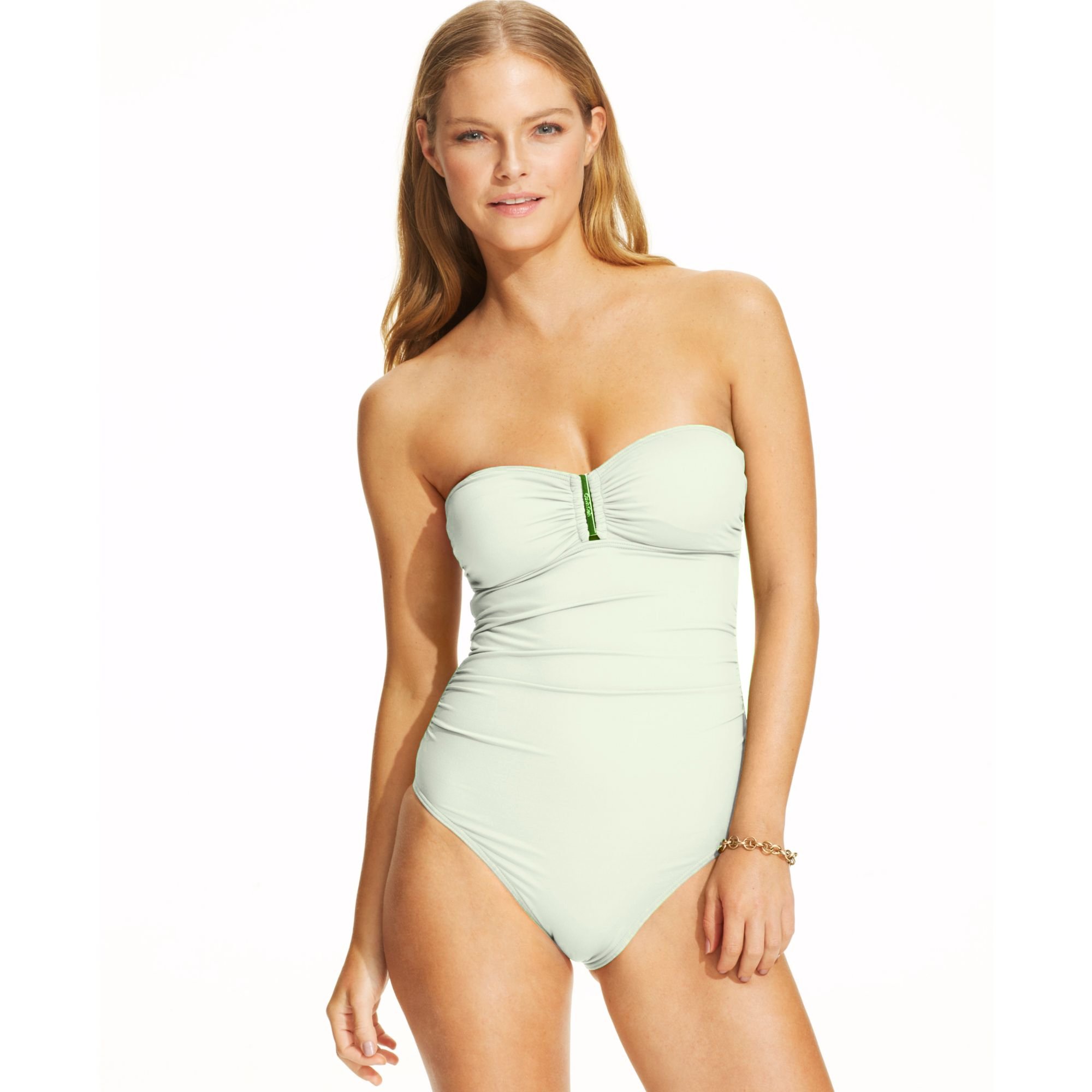 Calvin Klein One Piece Strapless Bandeau Swimsuit - Women's Sexy Monokini Bathing Suit in Milk Size 8 | Perfect for Beach Vacations, Pool Parties & Summer Getaways