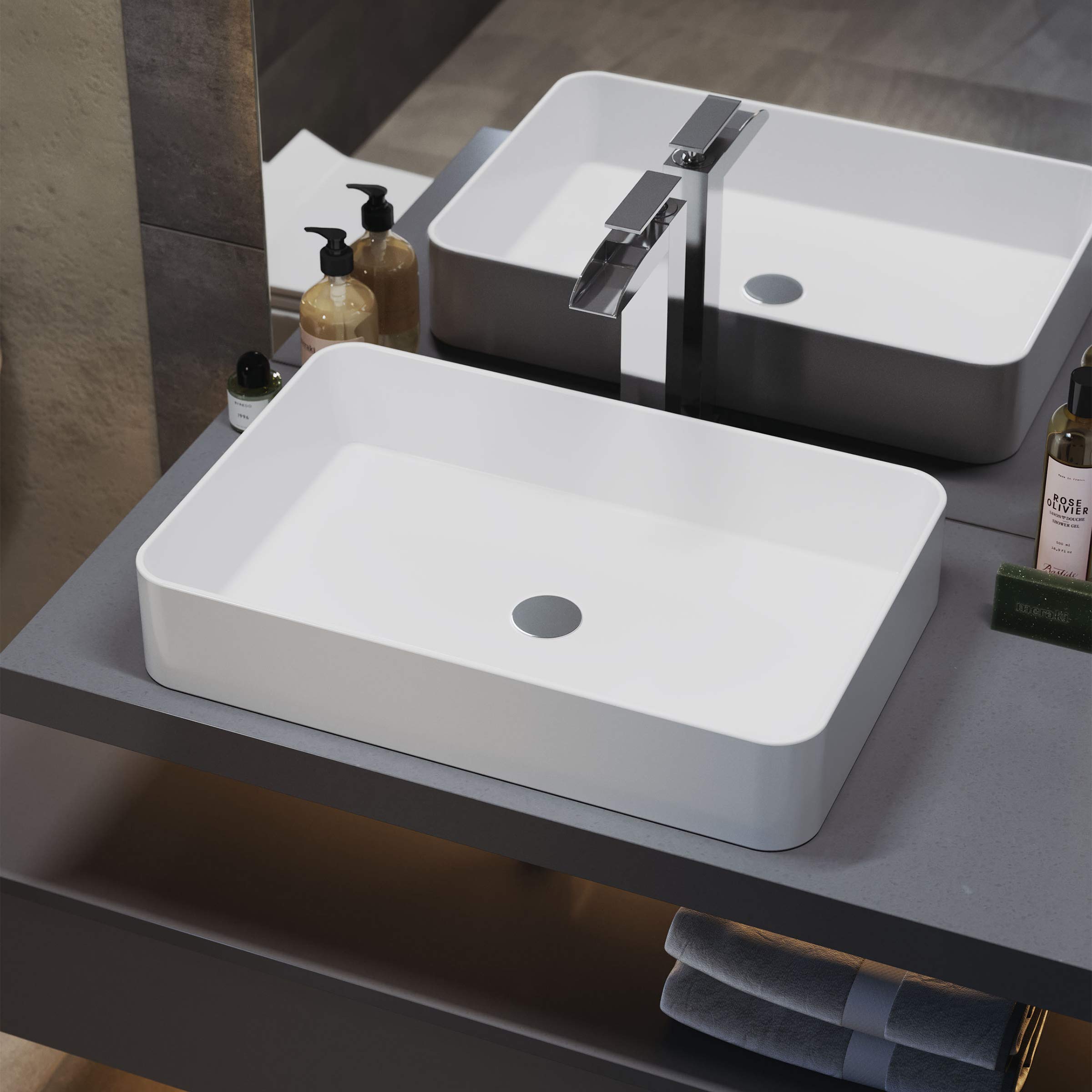 Concorde 24 Inch Modern Rectangle Ceramic Vessel Bathroom Sink - White Porcelain Countertop Basin for Vanity, Powder Room & Luxury Home Decor