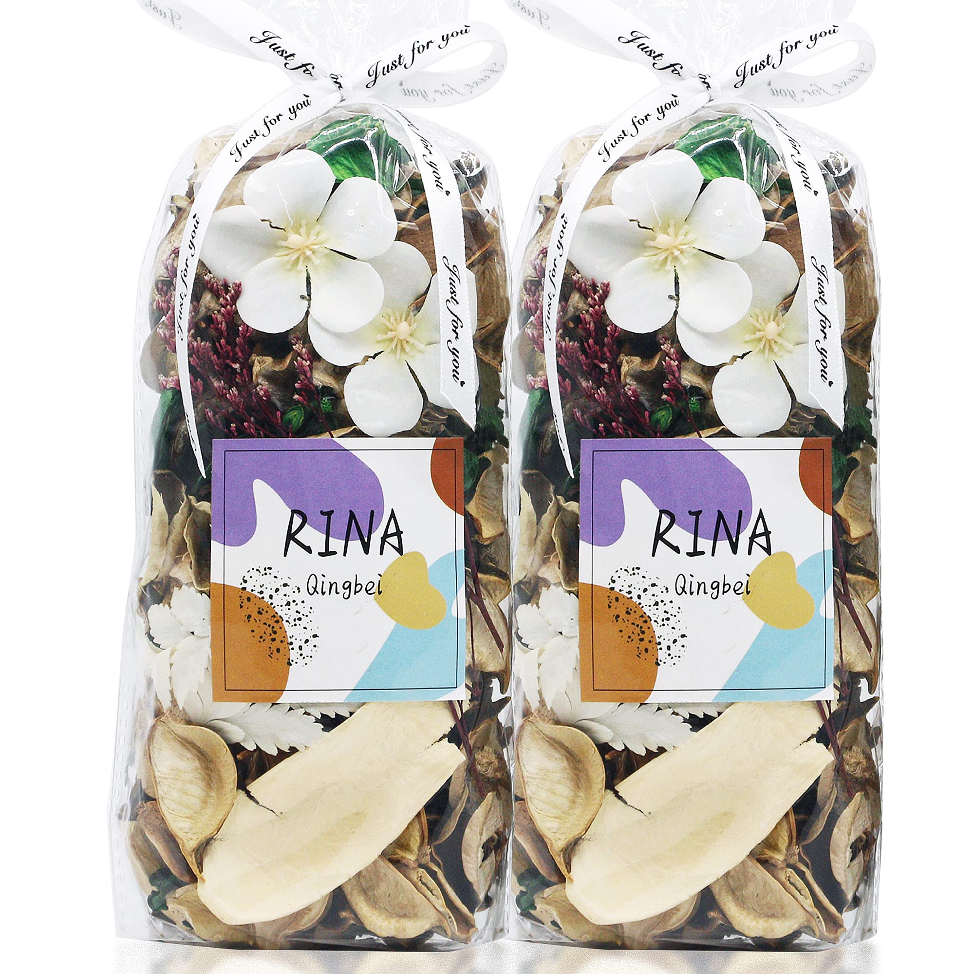 Qingbei Rina Spring Potpourri Bags - Vanilla Scented Easter Bowl Fillers, White Decorative Dried Flowers for Home Fragrance & Vase Filling, 8.4oz (2 Bags) - Perfect for Easter Decor, Spring Home Styling & Gift Giving