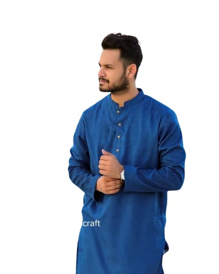 Men's Blue Indian Ethnic Kurta | Traditional Party Wear & Home Comfort | Stylish Cotton Kurta for Festivals, Weddings & Casual Outfits