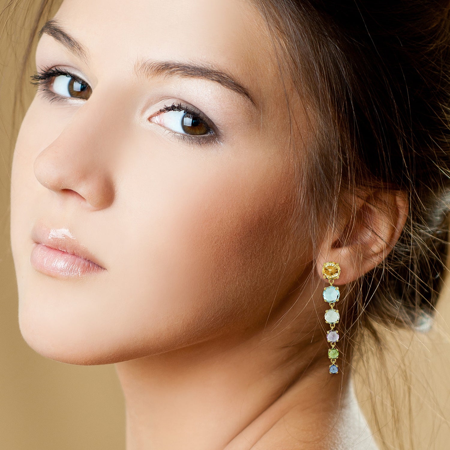 Natural Citrine Topaz Quartz Amethyst Peridot Tanzanite Gemstone Gold Plated Long Dangle Earrings for Women | Elegant Statement Jewelry for Parties, Weddings & Special Occasions