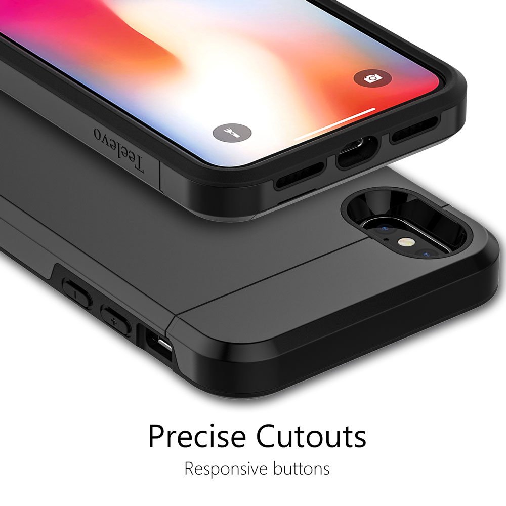 Teelevo iPhone Xs (2018) Wallet Case with Card Slots & Kickstand - Slim Dual Layer Protective Cover for iPhone Xs/X - Black - Perfect for Travel, Shopping & Everyday Use