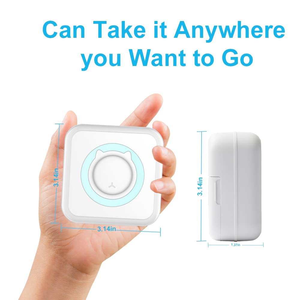 Mini Portable Inkless Thermal Printer - Wireless Bluetooth Pocket Printer for iOS & Android with 7 Paper Rolls | Print Photos, Labels & Memos | Perfect for Home, Office & Travel Organization