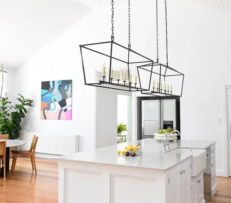 Modern Geometric Cage Candelabra Industrial Ceiling Light Fixture - Vintage Style Metal Pendant Lighting for Dining Room, Kitchen, or Living Room