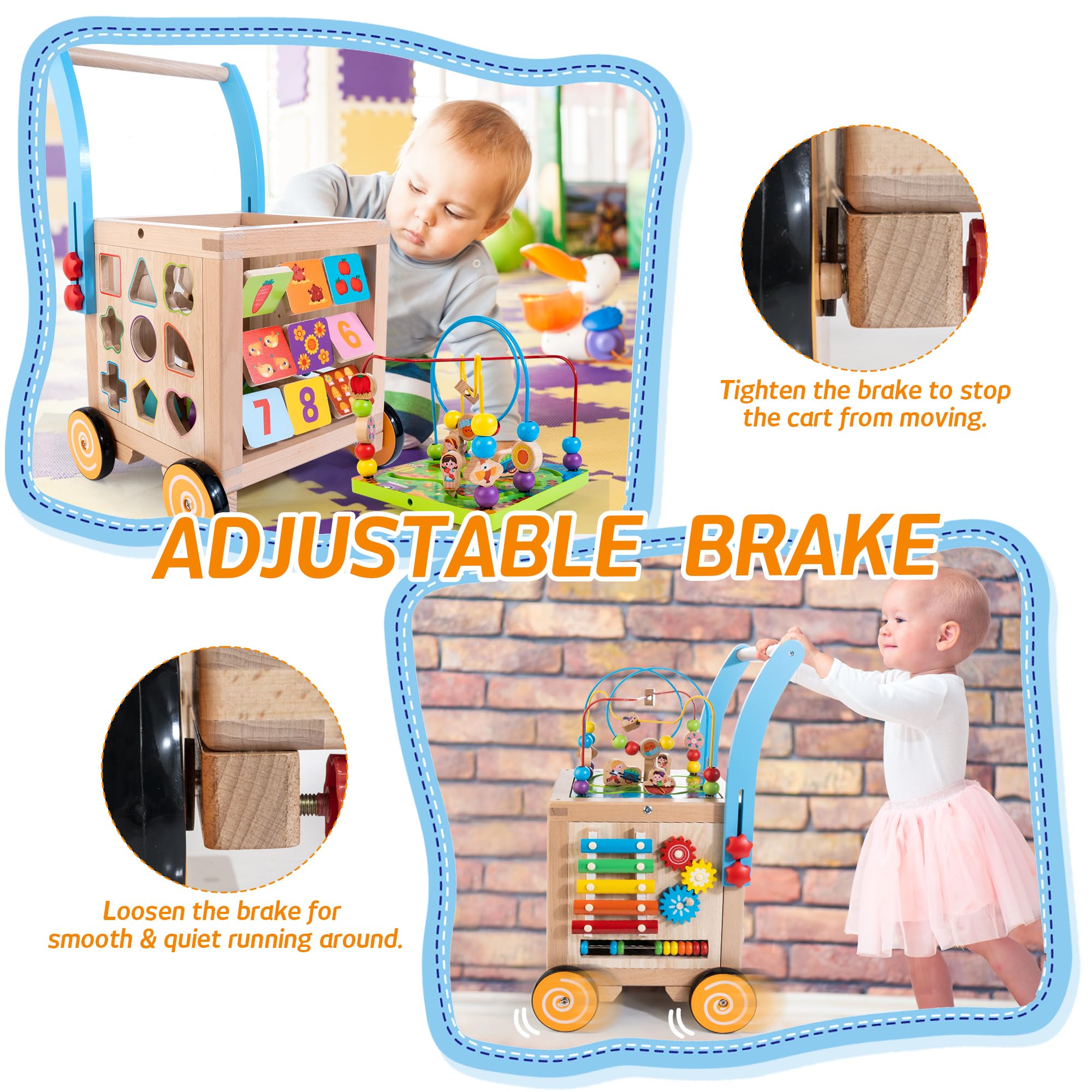 **9-in-1 Wooden Baby Walker & Activity Cube – Adjustable Sit-to-Stand Learning Toy for Toddlers, Push & Pull Early Educational Toy for Boys & Girls – Perfect for Playtime, Learning & Motor Skill Development**