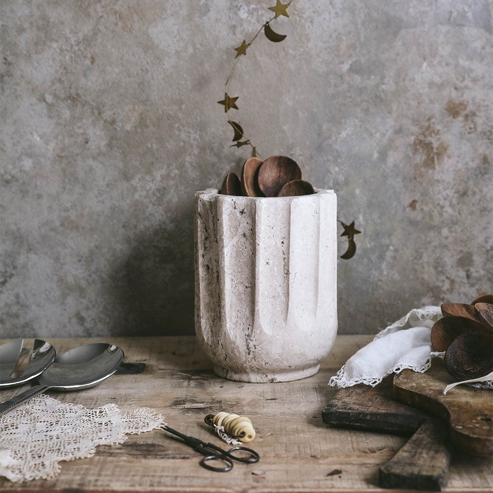 Fluted Travertine Vessel Sink - Modern Stone Bathroom Basin for Vanity & Powder Room - Perfect for Spa, Luxury Home, and Hotel Decor