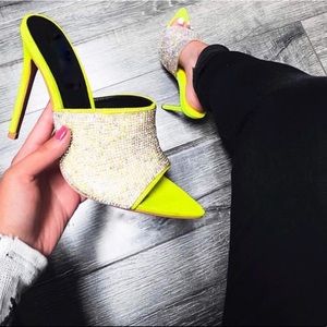 Raven Pointed Toe Mule Heels for Women - Lime Green Slip-On High Heels | Perfect for Office, Party & Evening Outfits