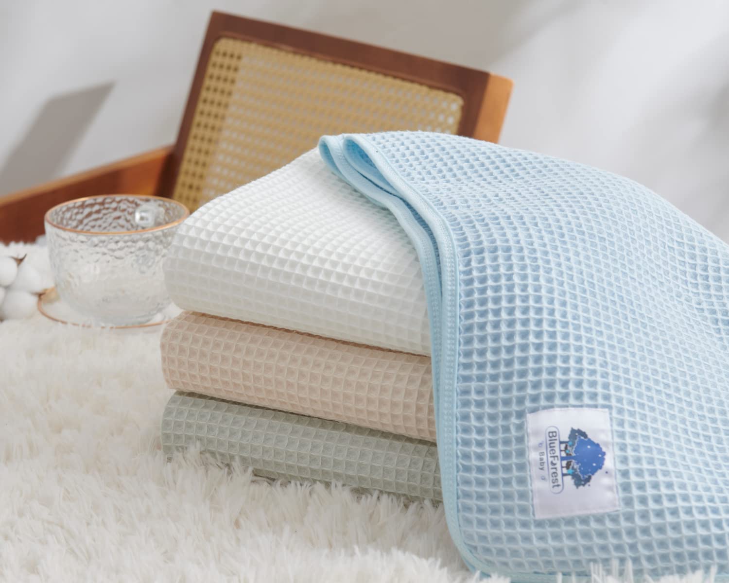 BlueForest Baby Hooded Waffle Bath Towel - 100% Cotton Swaddle Blanket for Newborns - Soft Absorbent Towel for Bath, Shower & Swimming - Perfect Baby Shower Gift (Light Blue) - Ideal for Nursery, Beach & Pool Time