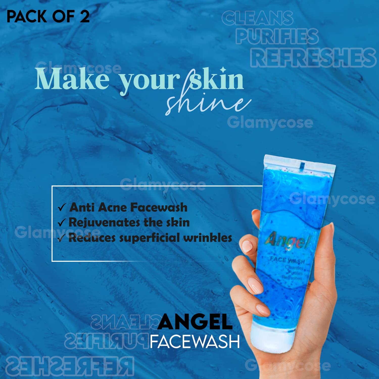 Glamycose Angel Anti Acne Face Wash for Men & Women - Oil Balancing Gel Cleanser for Skin Repair & Glowing Complexion (Pack of 2) | Daily Skincare Routine, Morning & Night Face Wash for Acne-Prone Skin