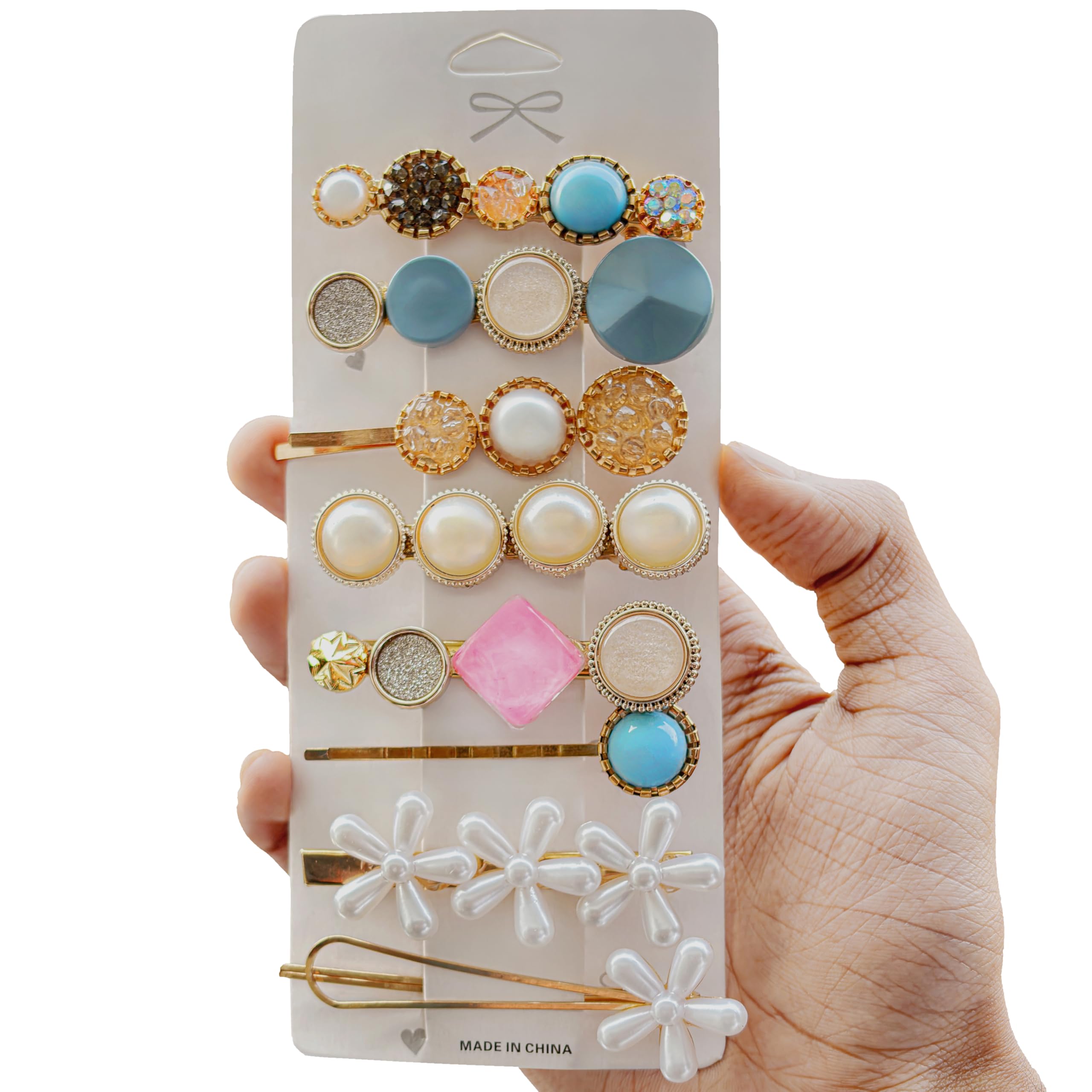 BellaStella Korean Pearl Rhinestone Hair Clips - Elegant Marble Alligator Bobby Pins for Women, Hair Jewelry Accessories for Weddings, Parties & Special Occasions