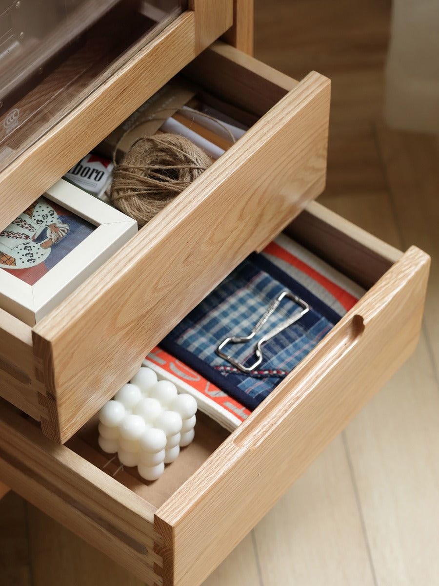 Solid Oak Wood Side Cabinet - Rustic Home Storage Organizer for Living Room, Bedroom, or Entryway